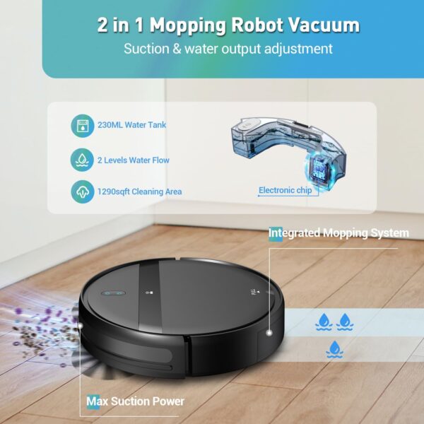 Robot Vacuum and Mop Combo, Tangle-Free Powerful Suction, Robotic Vacuum Cleaner - Alexa & App Scheduling, Long Runtime, Automatic Robot Vacuum Cleaners for Home - Image 3