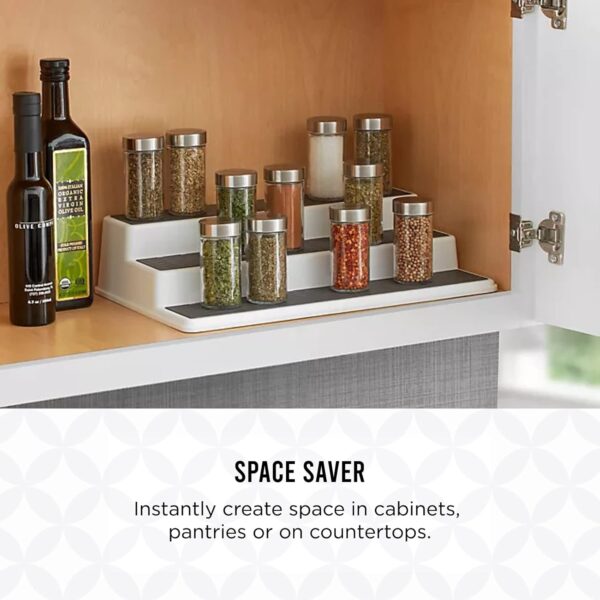 Copco Non-Skid 3-Tier Spice Pantry Kitchen Cabinet Organizer, 10-Inch, White/Gray - Image 6