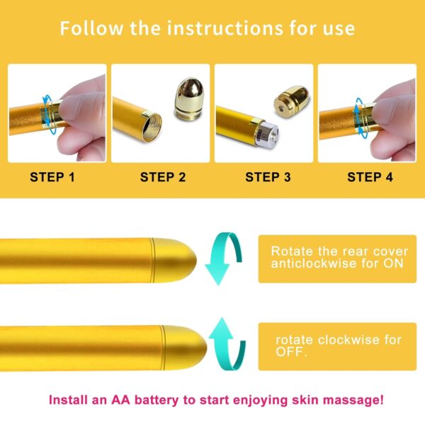 Aubric Face Massager Electric Beauty Bar 24k Golden Facial Massage Tool, T-Shape Electric Vibrating Wand Face Neck Skin Firming Lifting Tighting Wrinkles Reducing Body Treatment Anti Aging Device - Image 9