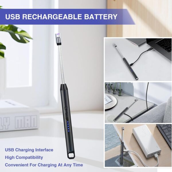 Candle Lighter, Lighter Electric Lighter, Rechargeable Type C Lighters Arc Lighter with LED Battery Display, Flameless Long Lighters for Candles Grill BBQ Camping (Black) - Image 6