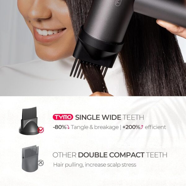 TYMO Hair Dryer with Diffuser for Women - 1500W Professional High Speed Blow Dryer with Comb, 110,000RPM Fast Dry, 200 Million Ionic Hairdryer, 4 Temps & 3 Speeds, 8 Ft Cord for Salon, Metal Gray - Image 6