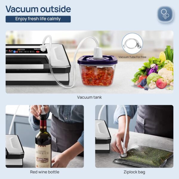 Liquid Vacuum Sealer Machine, 90Kpa Vacuum Sealer Machine Preservation Dry/Moist/Liquid Modes, LED Indicator Light, Handle Locked Design, Built-in Cutter and Bag Storage, Removable Drip Tray - Image 5