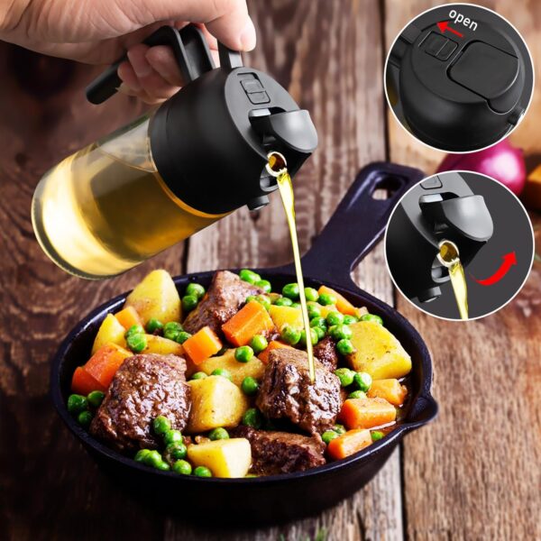 2 in 1 Glass Oil Sprayer & Dispenser,16oz/470ml Olive Cooking, Air Fryer, and Salad, for Kitchen Gadgets and Air Fryer Accessories, w/Stickers (Black) - Image 4