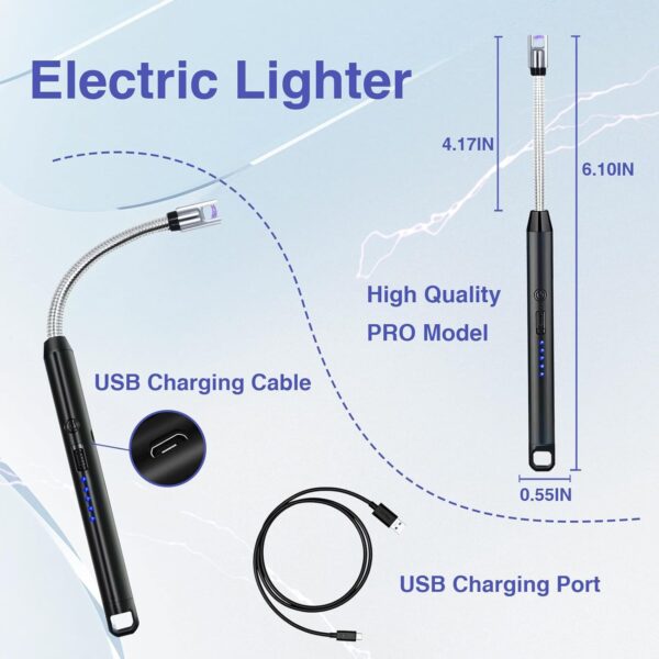 Candle Lighter, Lighter Electric Lighter, Rechargeable Type C Lighters Arc Lighter with LED Battery Display, Flameless Long Lighters for Candles Grill BBQ Camping (Black) - Image 7