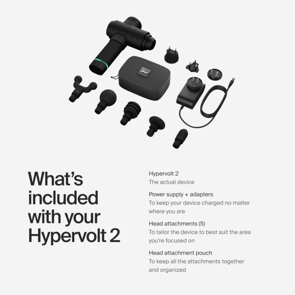 Hyperice Hypervolt 2 Black - Featuring Quiet Glide Technology - Handheld Percussion Massage Gun | 3 Speeds, 5 Interchangeable Heads | Helps Relieve Sore Muscles and Stiffness |FSA and HSA Eligible - Image 3