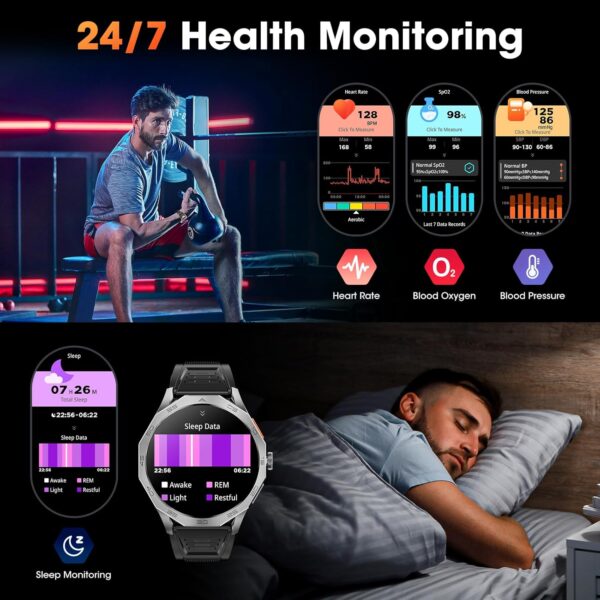 Military Smart Watch for Men 1.85" HD Ultra Screen Touch Screen 710mAh Battery Smart Watches for Android iOS （Bluetooth Call Answer/Dial Calls） Fitness Tracker with 100+ Sports - Image 6