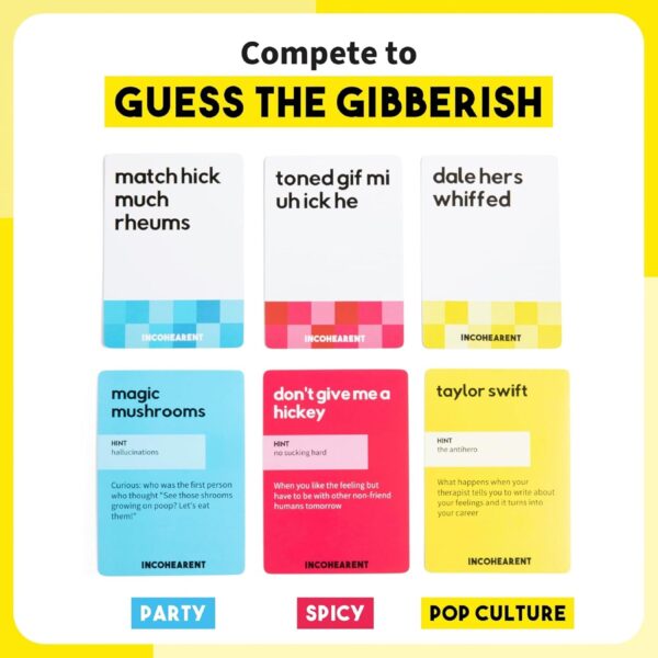 Incohearent, The Guess the Gibberish Party Game by Relatable, A Funny Card Game for Adults, Great for Bachelorette Party Games or Game Night Games, Includes 400 Cards, Instructions, and 1 Sand Timer - Image 4