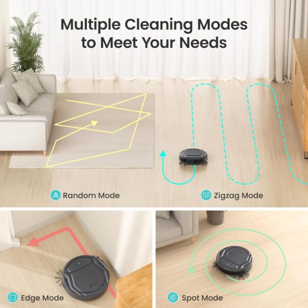 Lefant M210 Pro Robot Vacuum, Slim & Quiet, 3 Adjustable Suction Levels, 120 Min Runtime, Freemove 3.0, WiFi/App/Alexa, 6 Modes for Pet Hair, Hard Floors & Low Carpets, Self-Charging, Gray - Image 7