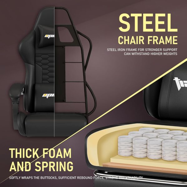 Gaming Chair,Gaming Chairs for Adults with Footrest,Silla Gamer Video Game Computer Chairs with Lumbar Support,Height Adjustable Ergonomic Desk Office Chair Recliner,Black PU Leather - Image 7