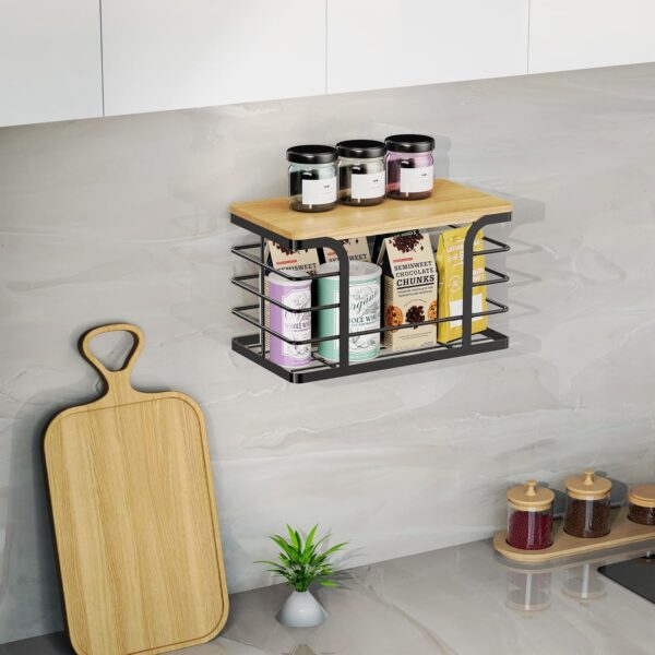 Trash Bag Holder with Bamboo Top,Stackable Storage for Kitchen Laundry Organizers,Wall Mount Garbage Bag Dispenser under Sink,Small - Image 7