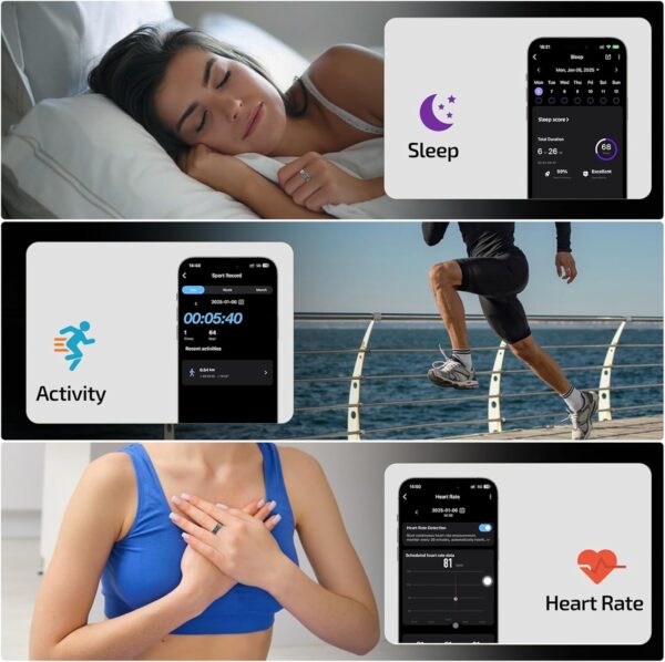 Smart Ring with LED Display Screen,Sleep&Fitness Tracking Wearable for Women/Men,Accurate Monitoring of Pedometer, Heart Rate,Blood Oxygen,No Subscription Required with Wireless Charging (Silver, 11) - Image 4