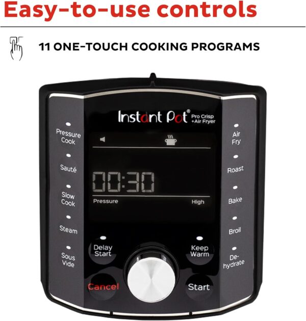 Instant Pot Pro Crisp 11-in-1 Air Fryer and Electric Pressure Cooker Combo with Multicooker Lids that Air Fries, Steams, Slow Cooks, Sautés, Dehydrates, & More, Free App With Over 800 Recipes, 8 Quart - Image 4