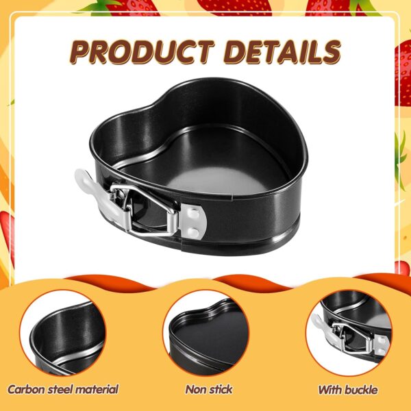 Hoolerry 12 Pcs Mini Heart Springform Pan 4 Inch Heart Shape Mini Cheesecake Pans Non Stick Cake Mold Small Cake Mold with Drop Bottom for Air Fryer Pressure Cooker Baking (Black) - Image 3
