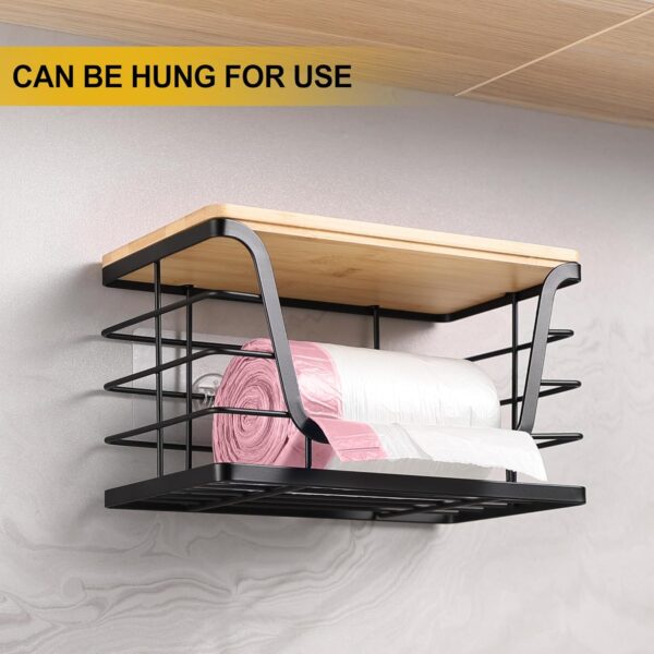 2 Pack Storage Stackable Kitchen Laundry Organizers with Bamboo Top, Wall Mount Large Trash Bag Holder and Standard Garbage Bag Dispenser - Image 3
