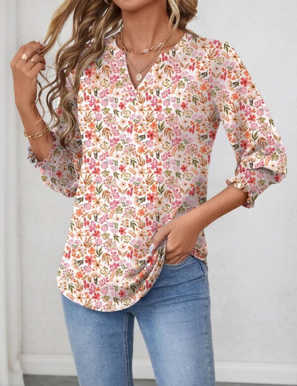 LOMON Women's 2025 Fashion Tops 3/4 Length Sleeve Business Casual Blouses Summer Tees Shirts - Image 2