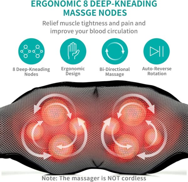 Shiatsu Neck and Back Massager with Soothing Heat, Nekteck Electric Deep Tissue 3D Kneading Massage Pillow for Shoulder, Leg, Body Muscle Pain Relief, Home, Office, and Car Use - Image 2