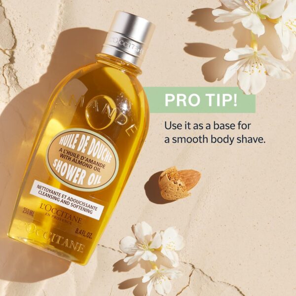 L'Occitane Cleansing & Softening Almond Shower Oil, Body Wash & Shaving Base Purifies & Smooths Without Drying Skin, Milky Lather, Nourishing Skincare - Image 3