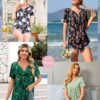 CATHY Womens Short Sleeve Tunic Tops Henley Shirt V Neck Button Up Blouse Casual Pleated Basic Pullover - Image 6