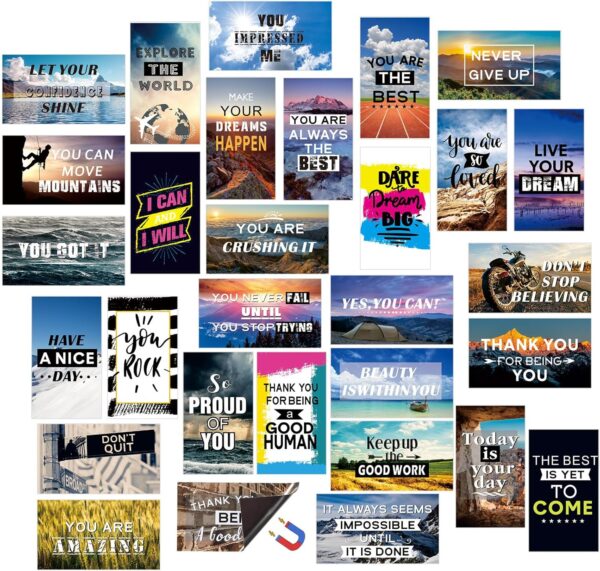 Xuhal 60 Pcs Inspirational Magnets Bulk Rectangle Positive Affirmation Magnets Decals Decorative Inspiring Quotes Fridge Magnetic Stickers for Adults Students Team Motivational Gifts (Natural)