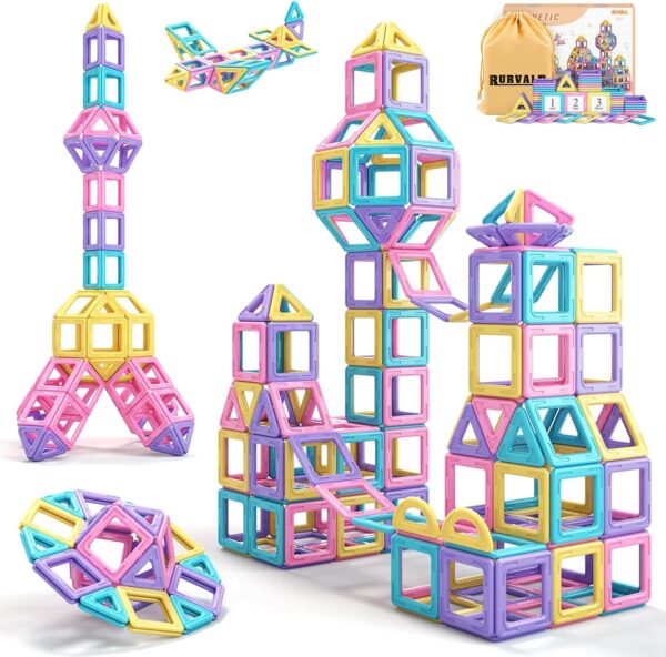 Toddler Girl Toys, Magnetic Tiles Basic Set, Birthday Gifts Ideas for Girls Age 3-5, Magnetic Building Blocks, Magnet STEM Montessori Toddler Kids Easter Toys Gifts for 3 4 5 6 7 Year Old Girls
