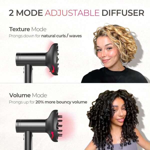 TYMO Hair Dryer with Diffuser for Women - 1500W Professional High Speed Blow Dryer with Comb, 110,000RPM Fast Dry, 200 Million Ionic Hairdryer, 4 Temps & 3 Speeds, 8 Ft Cord for Salon, Metal Gray - Image 5