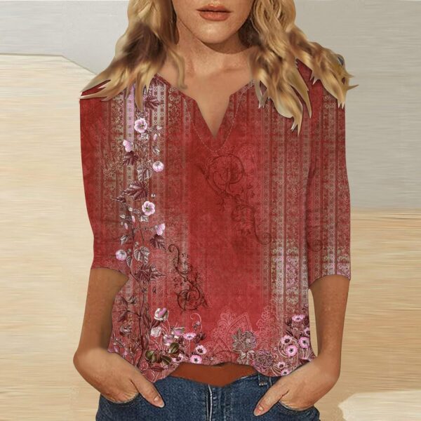 ADJHDFH 3/4 Sleeve Tunic Tops for Women V Neck Loose Casual Tshirts Color Block Spring/Summer Tees 2025 - Image 4