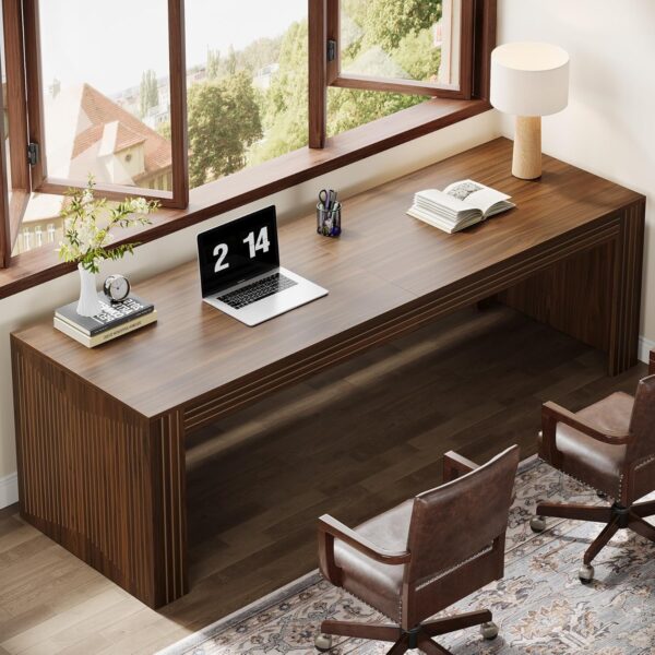 Tribesigns 79-Inch Extra Long Desk, Two Person Double Desk for Home Office, Wooden Long Computer Desk Writing Table for Office, Brown - Image 5