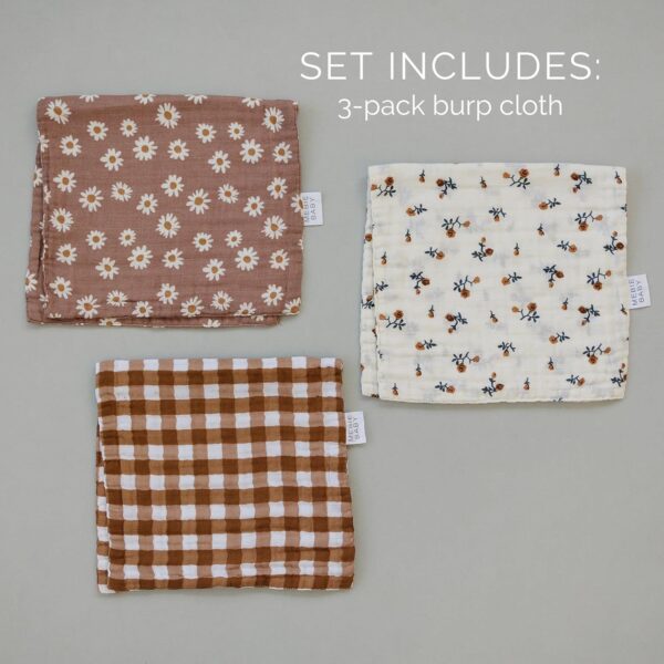 Mebie Baby Burp Cloths, Modern Print 3-Pack, Muslin Burp Cloth Set for Spit Up, Drool, and More, Boho Burp Cloths for Baby Boy and Girl, Baby Must Haves for Registry Lists and Gifts for Newborns - Image 2