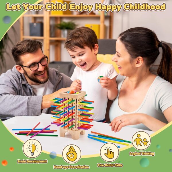 Montessori Game Wooden Board Game, 42 Colorful Wooden Sticks Dice Game Math Educational Toys for 3 4 5 6 Years Old, Fine Motor Skills Toys & Counting Toy Family Game Travel Toys Gifts for Kids - Image 4