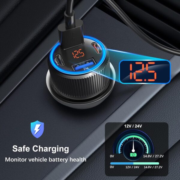 5 Pack USB C Car Charger, 4-Port 65W Car Power Adapter with Voltmeter QC+PD 3.0 Fast Charging Cigarette Lighter USB Charger for iPhone 16/15/14/13/12 Pro Max,Galaxy S25/S24,Android(Black) - Image 3