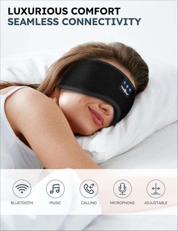 MUSICOZY Sleep Headphones, Bluetooth 5.4 Sleep Mask Headband Headphones Sleeping Eye Mask, Wireless Music Earbuds Earphones with HD Headphones Ultra-Thin Stereo Speakers for Side Sleepers Men Women - Image 2