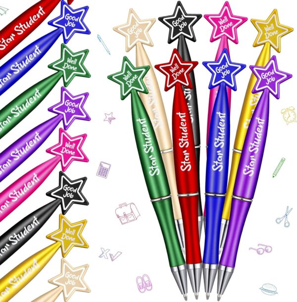Tenceur 32 Pcs Star Student Ballpoint Pens Bulk Motivational Quote Pens Teacher Appreciation Gifts Graduation Gift for Teacher Home Office School Supplies Party Favor(Bright Color)