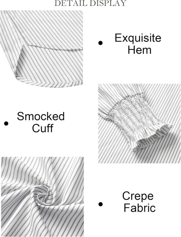 Womens Striped Button Down Shirts Smocked Long Puff Sleeve Oversized Boyfriend Blouses Loose Pocket Office Work Tops - Image 5