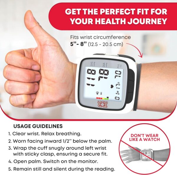 Ever Ready First Aid Fully Automatic Blood Pressure Wrist Cuff Watch Wearable Monitor for Home Use - Black- Batteries Included - Image 5