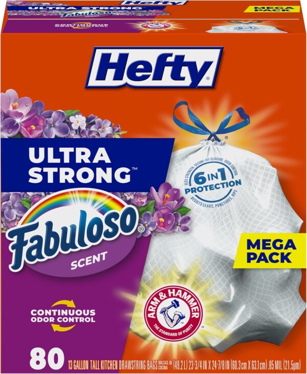 Hefty Ultra Strong Tall Kitchen Trash Bags, Fabuloso Scent, 13 Gallon, 80 Count