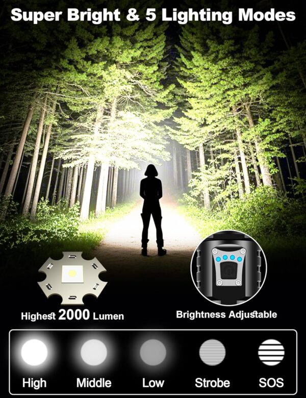 PHIXTON Rechargeable Flashlights High Lumens 2000 Super Bright Long Range 3280FT, Long Lasting 15H Powerful USB C LED Strong Flash Light High Powered, Heavy Duty, Zoomable, for Home Camping Gift - Image 2