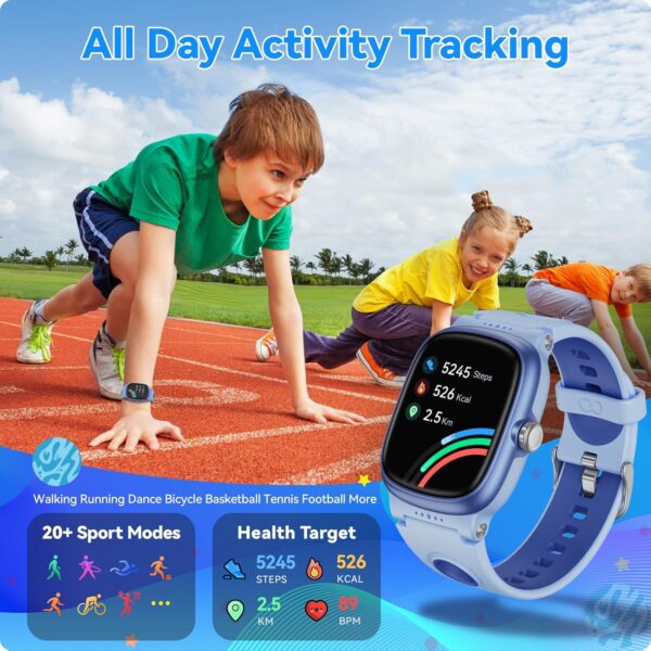 Smart Watch for Kids with Heart Rate Sleep Monitor, Games/Alarm/IP68 Waterproof Smart Watch for Boys Girls, Step Calorie Pedometer Activity Tracker, Kids Fitness Watch Birthday Gifts for Aged 4-16 - Image 2