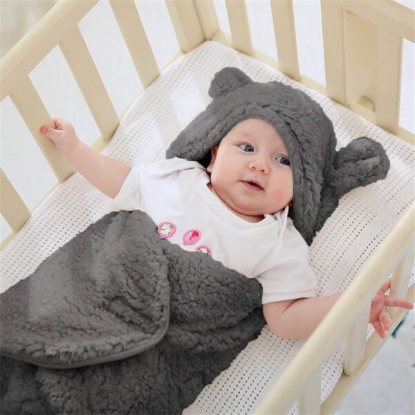 XMWEALTHY Cute Baby Items Newborn Plush Nursery Swaddle Blankets Soft Infant Girls Clothes Dark Grey - Image 4