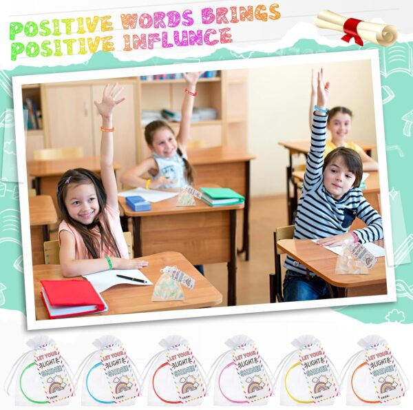 Liliful 72 Pcs Motivational Wristbands Gifts Set for Students, Back to School Gifts Colored Inspirational Silicone Bracelets with Inspirational Cards Organza Bags Classroom Goodie Bag Fillers - Image 6