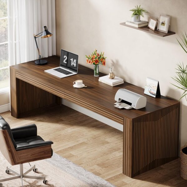 Tribesigns 79-Inch Extra Long Desk, Two Person Double Desk for Home Office, Wooden Long Computer Desk Writing Table for Office, Brown