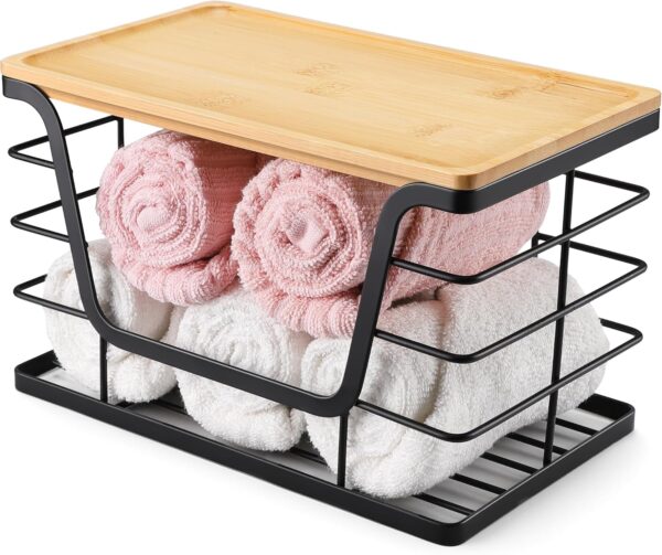 2 Pack Storage Stackable Kitchen Laundry Organizers with Bamboo Top, Wall Mount Large Trash Bag Holder and Standard Garbage Bag Dispenser - Image 7