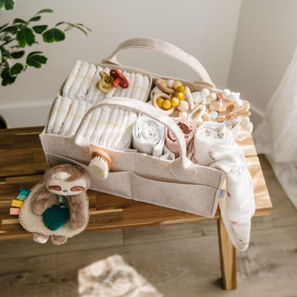PUTSKA Baby Diaper Caddy Organizer - Nursery Storage Basket for Diaper Station, Baby Basket Shower Gift List and Registry Must-Have, Newborn Essentials, Nursery Decor for Boy or Girl - Mocha, Large - Image 3