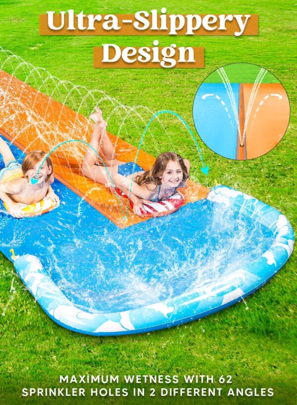 JOYIN 22.5ft Water Slides and 2 Bodyboards, Lawn Water Slide Summer Slip Waterslides Water Toy with Build in Sprinkler for Backyard Outdoor Water Fun for Kids - Image 3