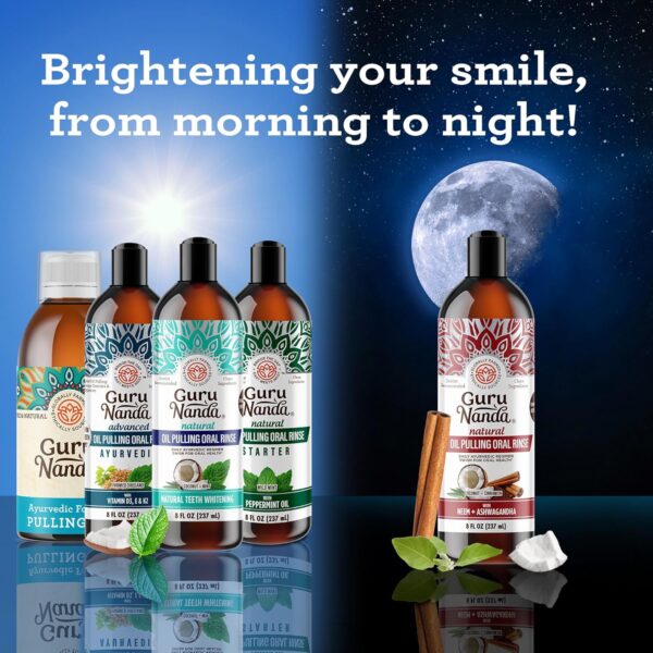 GuruNanda Starter Pulling Oil Mouthwash for Natural Teeth Whitening, Coconut and Peppermint Oil for Fresh Breath & Happy Gums, Alcohol-Free, 8 Oz - Image 8