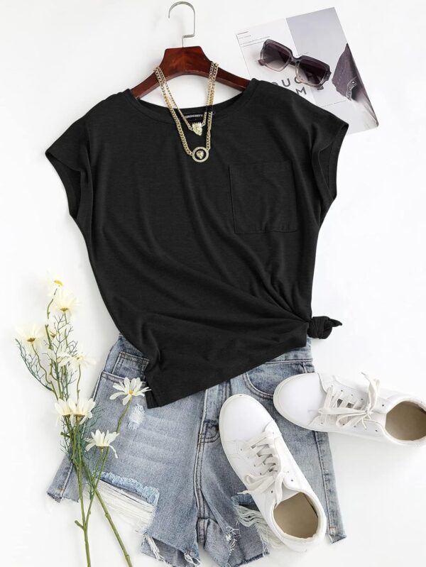 MEROKEETY Women's Casual Cap Sleeve T Shirts Basic Summer Tops Loose Solid Color Blouse - Image 7