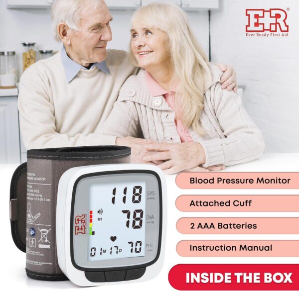 Ever Ready First Aid Fully Automatic Blood Pressure Wrist Cuff Watch Wearable Monitor for Home Use - Black- Batteries Included - Image 7