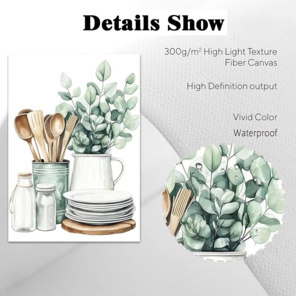 Modern Country Kitchen Wall Art Eucalyptus Leaves Print Minimalist Aesthetic Botanical Poster Sage Green Kitchen Wall Art Watercolor Botanical Plant Prints Boho Farmhouse Pictures 16x24inx3 No Frame - Image 4