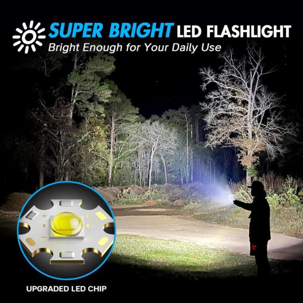 WdtPro LED Flashlight High Lumens SR2000 Pro, 2 Pack Brighter Tactical Flashlights with 5 Modes & Zoomable, Powerful Mini Flash Light for Emergency, Camping, Hiking (Black) - Image 2