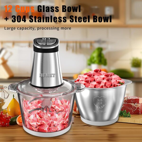 Electric Food Processor Meat Grinder 800W 2x12cups LED Timer Electric Food Chopper Vegetable chopper 3 layers 6 blades for Mincing Puree for home use kitchen aid for pet food,baby food by BUMET - Image 3