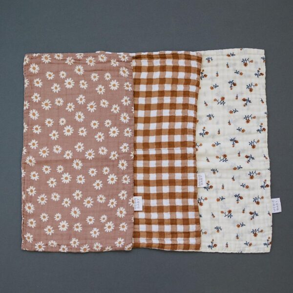 Mebie Baby Burp Cloths, Modern Print 3-Pack, Muslin Burp Cloth Set for Spit Up, Drool, and More, Boho Burp Cloths for Baby Boy and Girl, Baby Must Haves for Registry Lists and Gifts for Newborns - Image 3